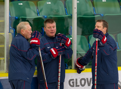 Dean Blais (USA - Head Coach), Scott Sandelin (USA - Assistant Coach), Tom Ward (USA - Assistant Coach)