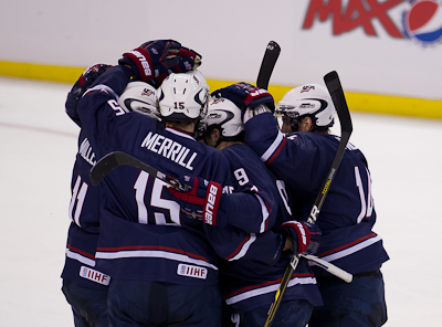 Jon Merrill (USA - 15), Kenny Agostino (USA - 9), Bill Arnold (USA - 14), J.T. Miller (USA - 11), Jake Trouba (USA - 8)
