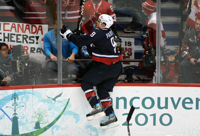 Zach Parise celebrates his game-tying goal in the gold-medal game in 2010. (USATSI)